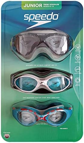 Speedo Junior Swim Goggles for Ages 6-14, 3-Pack BlueWhiteGreen