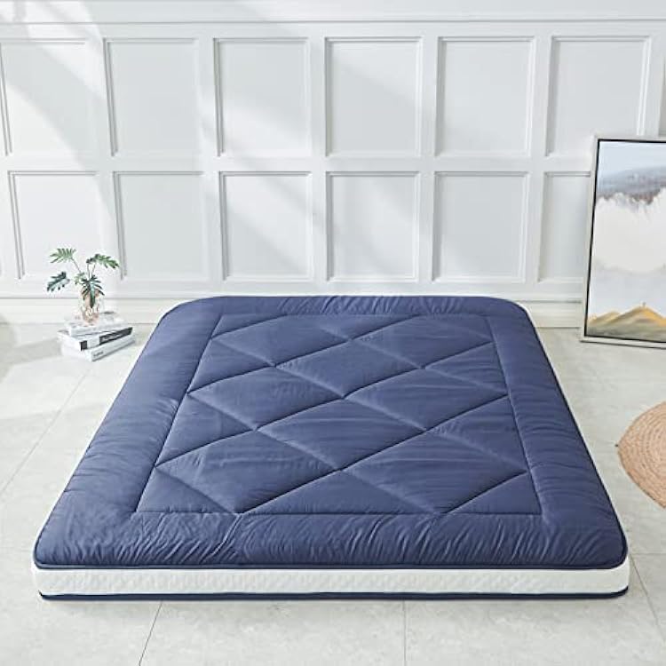 Japanese Foldable & Portable Roll-up Camping Mattress, Blue Twin