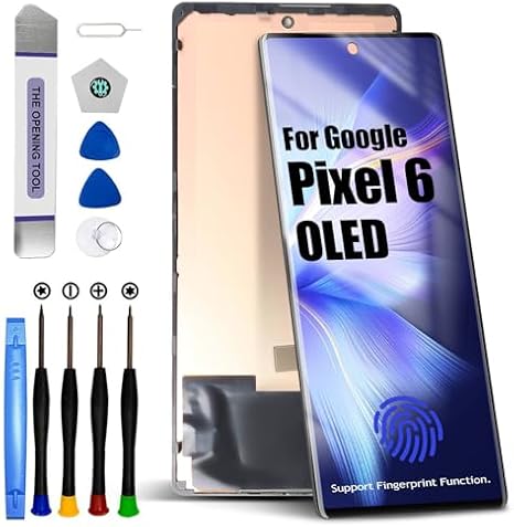 OLED for Google Pixel 6 LCD Screen Replacement for Google Pixel 6 LCD Display Touch Screen Display Assembly Repair Kits with Frame GB7N6, G9S9B16, G9S9B, GR1YH (with Fingerprint Function)