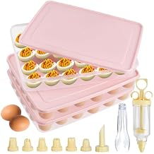 3 Pcs 72 Count Deviled Egg Containers with Lid and 8 Pcs Deviled Egg Injector Piping Tool & Tong, Portable Storage Carrier Egg Holder, Fridge Stackable Deviled Egg Tray Plastic Egg Organizer
