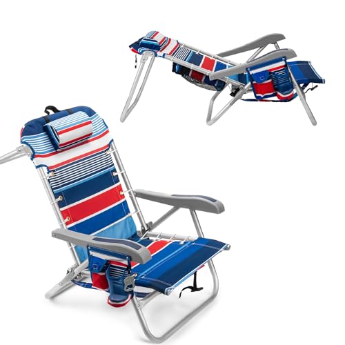 Homevative Backpack Fold-Up Beach Chair, 5 Positions, Towel bar, Cooler, Storage Pouch, Cup Holder and Phone Pocket