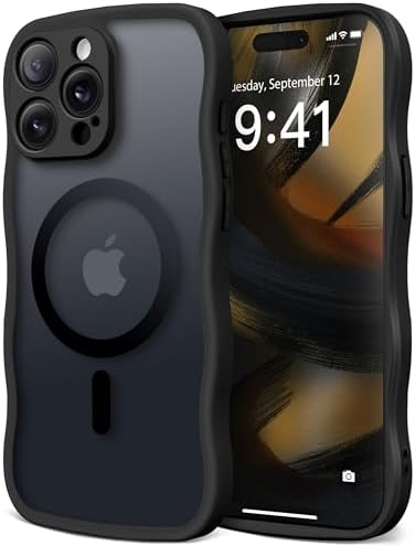 CAPRARO Cute for iPhone 14 Pro Max Case, Compatible with MagSafe, [Curly Wave Edge] [Full Camera Protection] [14 FT Drop Protection] Magnetic Phone Case for 14 Pro Max 6.7 Inch, Black