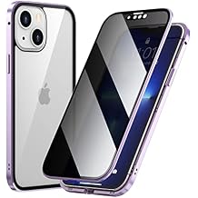 Guppy Compatible with iPhone 13 Pro Magnetic Case with Built in Privacy Screen Protector Anti Spy Tempered Glass Slim Metal Aluminum Shockproof Cover Hard Drop Proof Protective 6.1 inch Purple