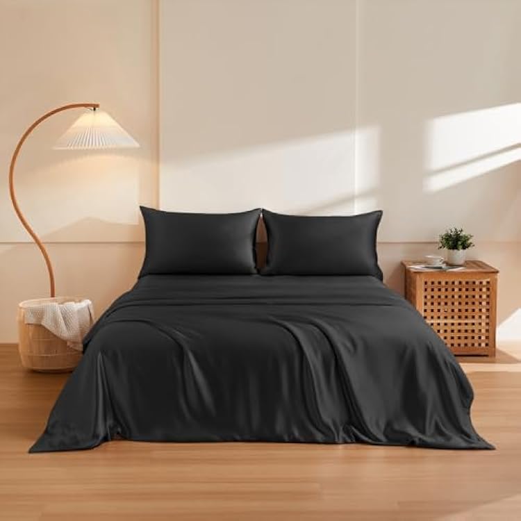 THXSILK 100% Pure Mulberry Silk Duvet Cover Set 3 Piece, 6A Grade Luxury Soft Bedding Silk Sheets for Hair and Skin, 1 Pcs DuvetQuiltComforter Cover with 2 Zippered Pillowcases Black, Queen