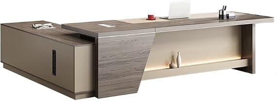 LITFAD Modern Office Computer Desk Wood Executive Desk with Secure Drawer, Side Storage, CPU Stand and Cord Management, L-Shape Writing Desk Boss Table Without Chairs, 63" L x 63" W x 29.5" H