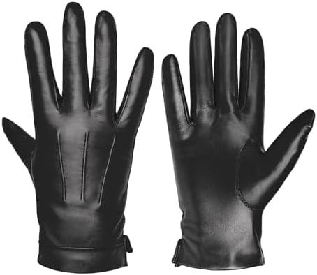 Harssidanzar Mens Leather Gloves Genuine Sheepskin Cashmere Lined Warm Touchscreen Texting Gloves SM052US
