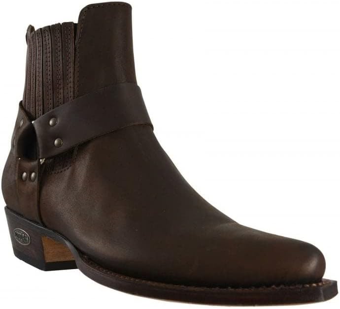 Loblan Boots 096 Brown Leather Classic Cowboy Original Western Hand Made Bike Biker Short Ankle