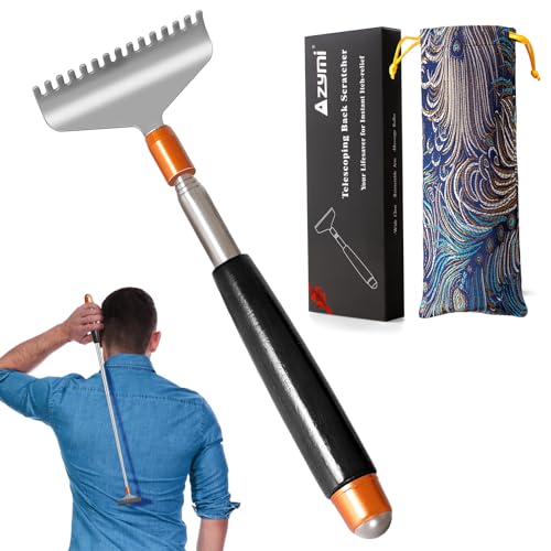 Large Back Scratcher, Strong Backscratchers for Men Women Extendable with Wider Rake Steel Claw-Wooden Handle- Massage Roller, Portable Metal Head Body Scratcher Massager