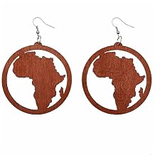 Boho Natural Wooden African Map Earrings for Black Women Bohemian Handmade Exaggerated Multicolor Painted Circle Round Geometric Wood Lightweight Africa Dangle Drop Earrings for Ethnic Style Jewelry Gifts