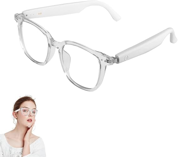 Smart Glasses for Women Men, Bluetooth Glasses with Photochromic Lenses Touch Control Voice Assistant for Clear Audio Remote Photography, Perfect for Indoor Outdoor (White Frame)