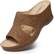 TEMOFON Women Wedge Sandals Dressy: Soft Leather Sandal, Rubber Sole, Comfortable Walking, Casual Slip on Summer Sandals