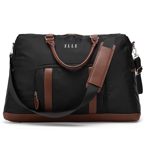 ELLE Luxe Journey 30L Twill and Vegan Leather Weekender Duffel Bag