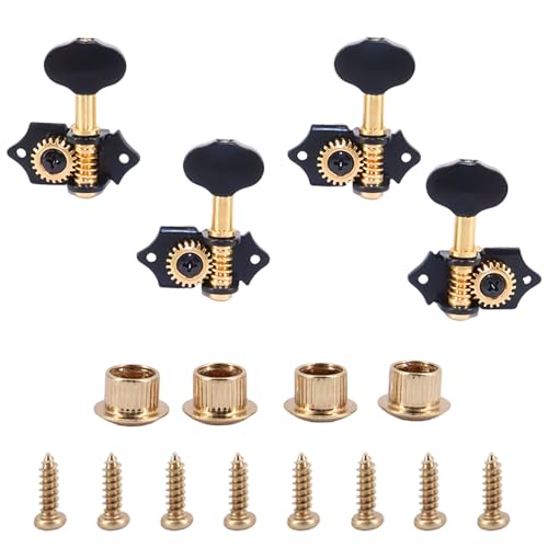 2R2L Black-Plated Tuning Peg Machine Head Tuners For 4 String Ukulele Guitar Bass-Gear Ratio 1:19 Bass Tuning Key Pegs Machine Head Replacement GC501B