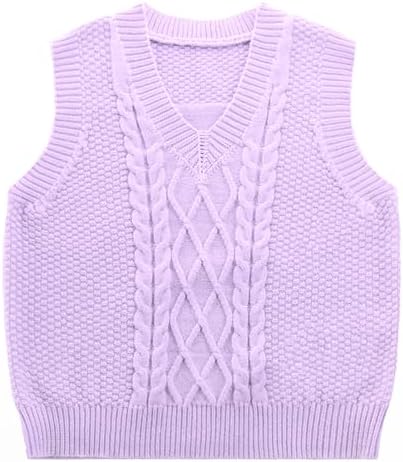 SEAUR Toddler Kids Sweater Vest V Neck Cable Knit Argyle Sweater Vest Boys Girls Sleeveless Uniform School Pullover Knitwear