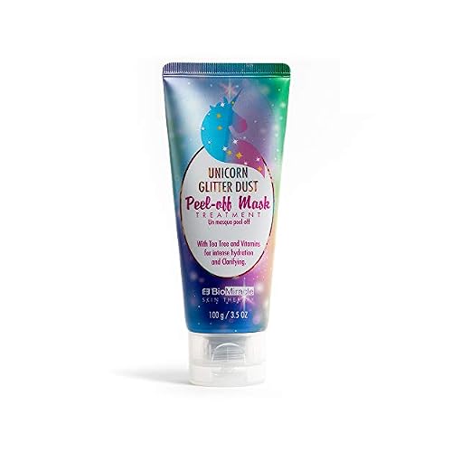 BioMiracle Unicorn Glitter Dust Peel Off Face Mask, Hyaluronic Acid Mask with Tea Tree and Peptides for Acne Prone Skin, Hydrating and Firming Facial Peel-Off Mask for All Skin Types, 3.5 Ounces