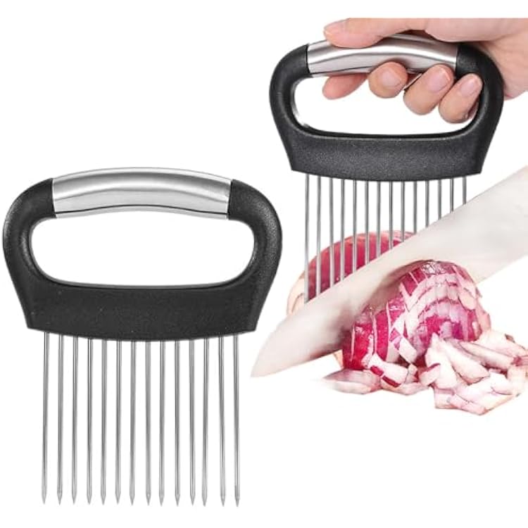 JAYVAR Large Onion Holder for Slicing, Large Onion Cutter Vegetable Chopper, Stainless Steel Tomato Slicer for Potato Lemon, Practical Meat Tenderizer Tool, Kitchen Food Slicer Guide for Neat Slicing