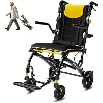 Transport Wheelchairs for Adults Lightweight Foldable Transport Chair with Telescopic Handle, Portable Folding Travel Transfer Wheel Chairs for Seniors