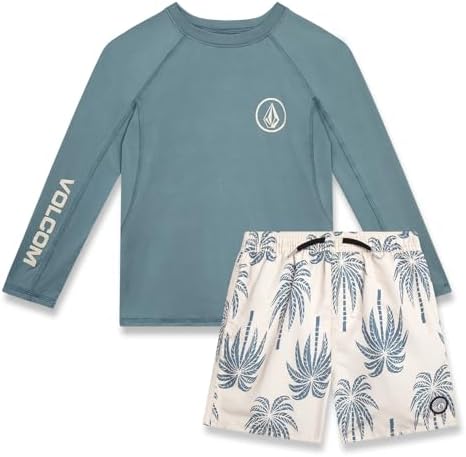 Volcom Baby Boys Swim Set - 2 Piece Long Sleeve Swim Shirt Graphic Tees & Board Shorts, Infant Toddler Little Boys Swimsuit