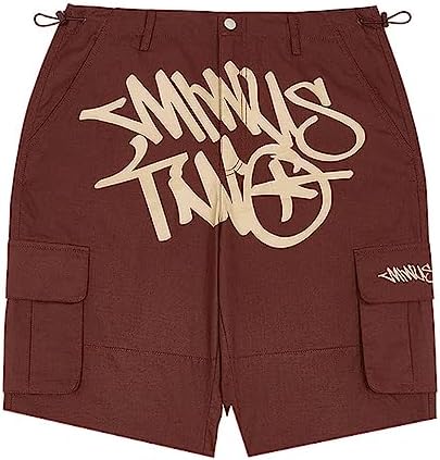 Tcpbgcd Men Hip Hop Loose Pants Minus Two Cargo Shorts Multi-Pocket Pants Trendy Drawstring Trousers Joggers Streetwear