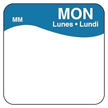 DayMark Safety Systems MoveMark IT110034 Day of the Week Trilingual Removable Label, Monday, 1" x 1", Blue (Roll of 1000)