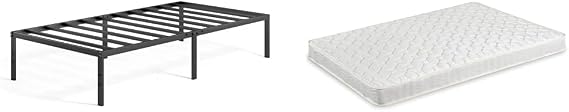 Zinus Yelena Classic Metal Bed Frame + Classic Mattress Set, Single, Thickness 5.9 inches 15 cm, Soundproofing, Pipes, Storage Space, Tools Included, Easy Assembly, 2-Layer Construction, Body Pressure Dispersion, 450 Coils