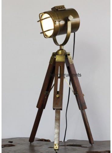 THOR INSTRUMENTS Antique Brass Spot Light Retro Searchlight with Tripod Stand Spotlight Table lamp Rustic Vintage Home Decor Gifts