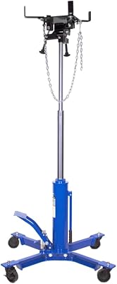 K Tool International XD63505 1,000 lbs. Two Stage Under Hoist Transmission Jack for Garages, Repair Shops and DIY, Height 37 to 76.4, Overload Valve, 2 Angle Adjustments, 4 Swivel Casters, Blue