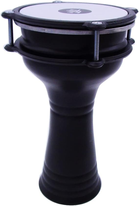 Kids Percussion 10'' Length Aluminum Darbuka, 5.2" Tunable Synthetic Head Doumbek Hand Drum for Kids (Black)