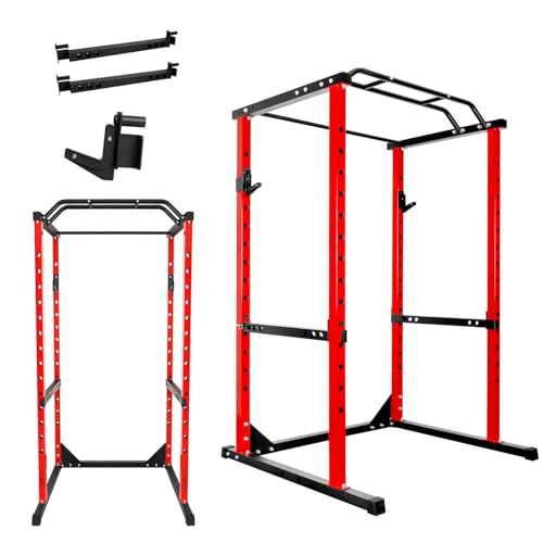 1200 Lbs Power Cage with 14 Adjustable Height Settings, 1.8 mm Thickened Steel Pipe, Multi-Function Heavy Duty Squat Racks, Strength Training Cable Machine for Home Gym, Gymnasium, Lounge
