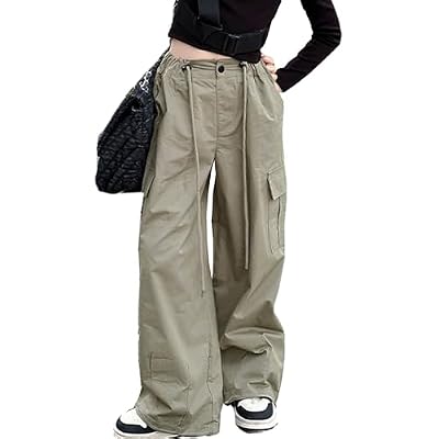 Girls Parachute Pants Y2K Cargo Baggy Joggers Track Pants Kids Trousers with Pockets 6-14 Years