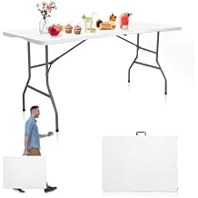 Camp Field 5ft Heavy Duty Portable Table, Folding Table for Indoor & Outdoor Picnic & Card Table for Picnic, Party, Camping. (White, 5FT)