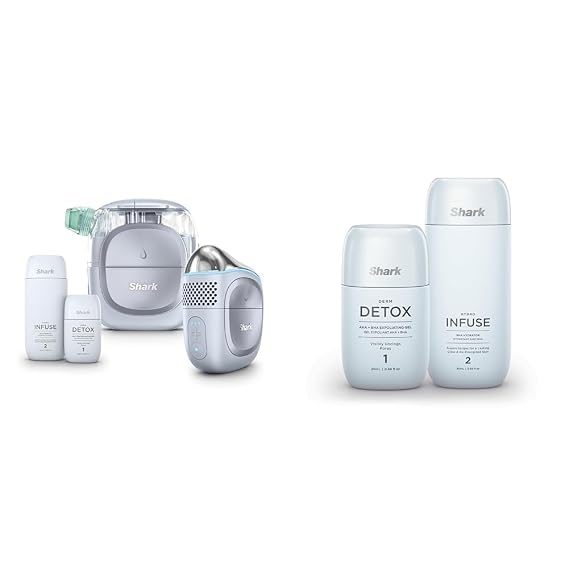 Shark FacialPro Glow at-Home Hydro-Powered Facial System + FacialPro Glow Replenishment Kit with DePuffi Hot & Cold Therapy Professional Spa Skincare Device for Pore Cleansing, Hydration, Blue