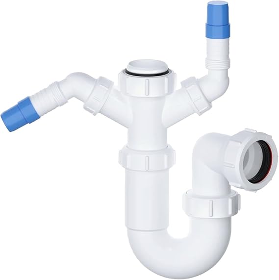 PlumbEZ Telescopic Adjustable Twin Nozzle Swivel P Trap - 40mm (1.1/2") Sink Waste Trap, Washing Machine Waste Pipe Extension, Sink Waste Kit, Sink Waste Solution