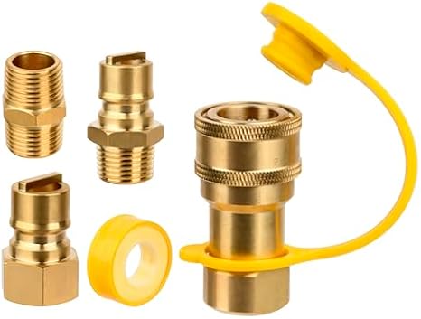 Natural Gas Quick Connect Fittings 1/2 Inch, Male Female Natural Gas Quick Connector for Grill, Generator, Heater, Fire Pit, LP/NG Gas System Appliance, Brass CSA