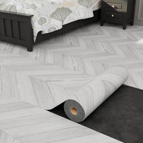 Oxdigi Peel and Stick Herringbone Vinyl Flooring Roll 23x 11819 Sq.Ft, Self Adhesive Vinyl Floor Tiles Wood Plank Flooring Waterproof Wear-Resistant for Any Room, DIY Floor Coverings, Off-White