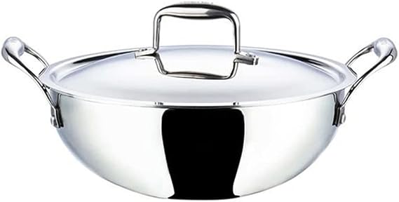 Vinod Platinum Triply Stainless Steel Extra Deep Kadai with Lid 4.1 L/Glass Lid