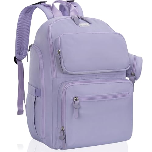 Diaper Bag Large Capacity Diaper Backpack Multi-Function Baby Diaper Bag For Dad And Mom With Insulated Pockets, Stroller Straps, Purple