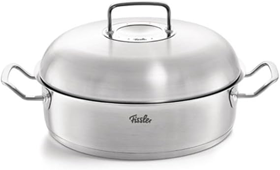 Fissler Original Profi Collection Stainless Steel Roasting Dish 4.8 L Diameter 28 cm Round Casserole Pot with Metal Lid Induction