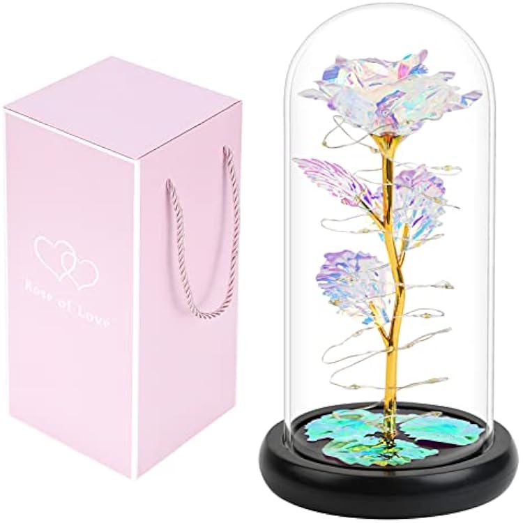 AUGOLA Forever Flower for Her Mothers Day Galaxy Rose, Forever Rose in Glass Dome Rainbow, Unique Love Flower Gifts for Her, Girlfriend, Wife, Mom, Grandma, Women Gifts for Valentines Birthday