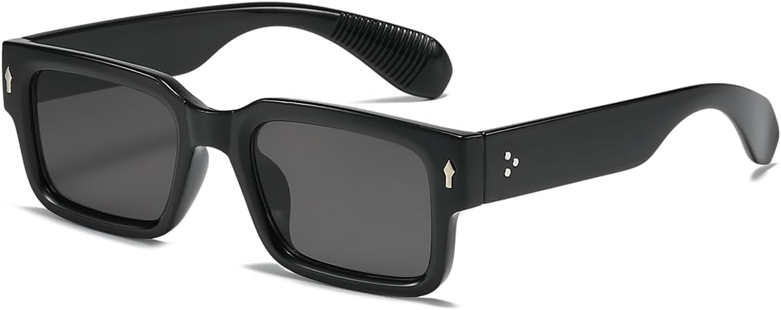 JOVAKIT Black Square Sunglasses for Women Men Simple Trendy Rectangle Thick Frame Style Sun Glasses UV400 Protection