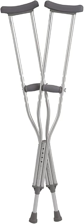 Adjustable Adult Crutches for Walking, Silver Aluminum Crutch with Comfortable Underarm Pad and Handgrip (52-510), X-Large