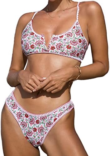 BIKINX Womens Swimsuits Sexy Brazilian Floral Triangle Bikini Top Crochet Sets Two Piece Bathing Suit Thong Bottoms