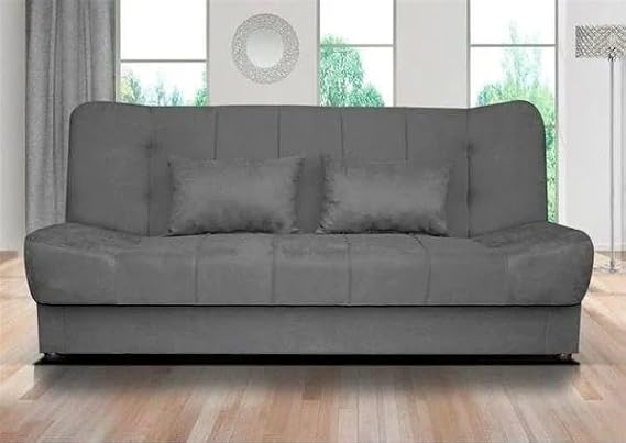 Click Clack Sofa Bed | Convertible Folding Sleeper Suite | Dark Grey Upholstered Fabric Settee | Space Saving Mechanism