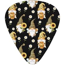 60 PCS Guitar Picks, 3 Different Thickness Sunflower Daisy Bee Cute Cartoon Gnome Black Celluloid Guitar Pick Plectrums