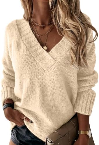 Sweater for Women V-Neck Loose Fit Long Sleeve Soft Sweaters Pullover Fashion Spring Wool Knitted Tops Spring Outfits