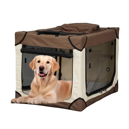 Foldable Portable Dog Crate, 30 Inch Dog Crates for Medium Dogs, 30  21  21 Inches with Soft Pad and Non-Slip Handle, 4 Door Folding Soft Pet Kennel Suitable for Indoor or Outdoor Use