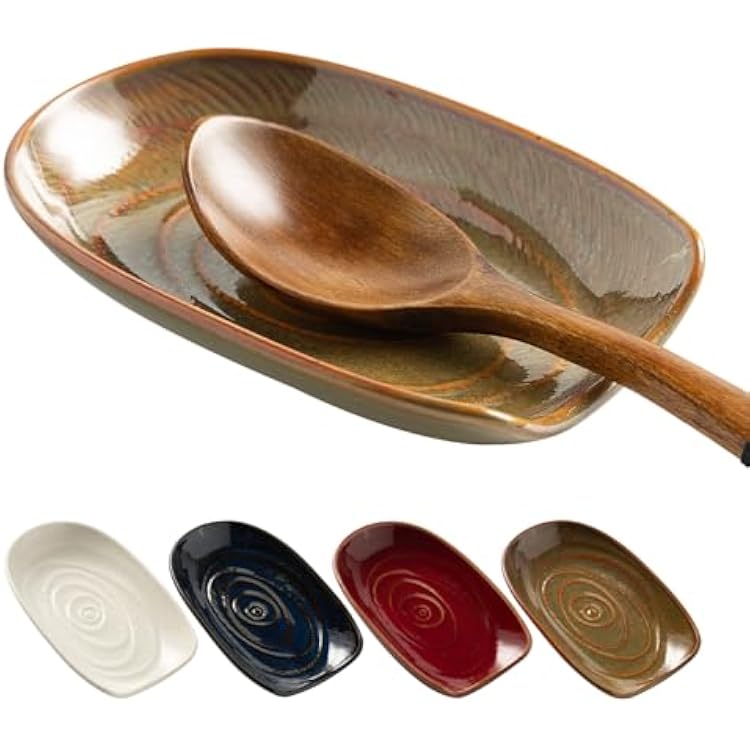 Ceremic Spoon Rest for Stove Top, Spoon Holder for Kitchen Counter, Coffee Spoon Rest, Cooking Utensil Rest for Ladles, Kitchen Decor, Housewarming Gifts, 1 pack brown