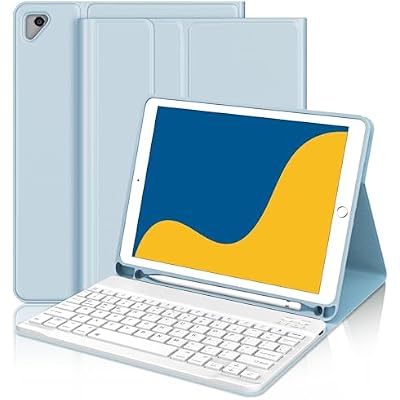 Keyboard Case for iPad 6th Generation 2018, 5th 2017, iPad Air 2Air, iPad 9.7 inch, Slim Folio Cover with Pencil Holder, Detachable Wireless Bluetooth Keyboard, QWERTY Layput, Auto SleepWake Blue