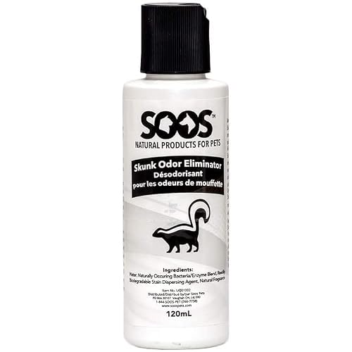 Soos Pet Skunk Odor Eliminator Odor Remover Natural Dead Sea Cruelty Free Pet Odor Destroyer Fast Absorbing Remove Skunk Odors Surfaces and Home - 1x Skunk Odor Remover 120 ml