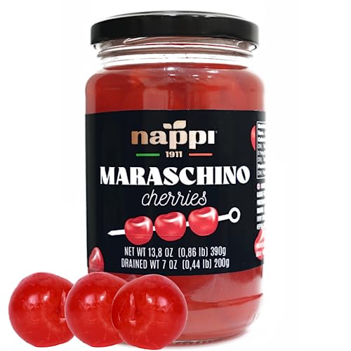 Nappi 1991, Maraschino Cherries without Stems, Red Cherry, 14 oz 390 g,Product of Italy